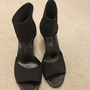 Black Knit Ankle-Strap Open-Toe Heels